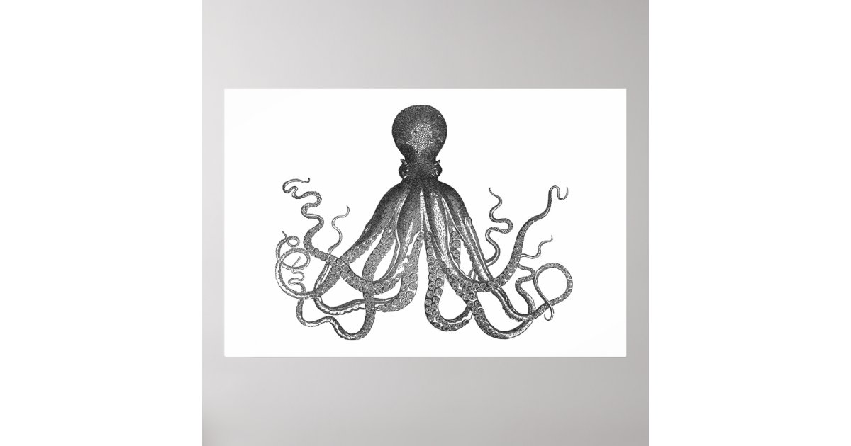 Kraken - Black Giant Octopus   Cthulu Poster 