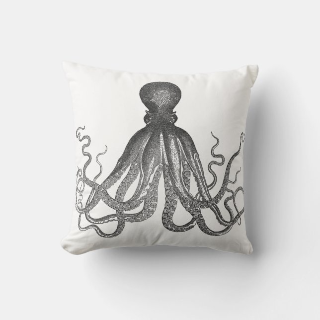 Kraken - Black Giant Octopus / Cthulu Throw Pillow (Front)