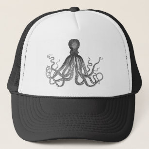 Octopus Holding Beer Mug Adult Mesh Hat Adjustable Snapback Trucker Hat Black
