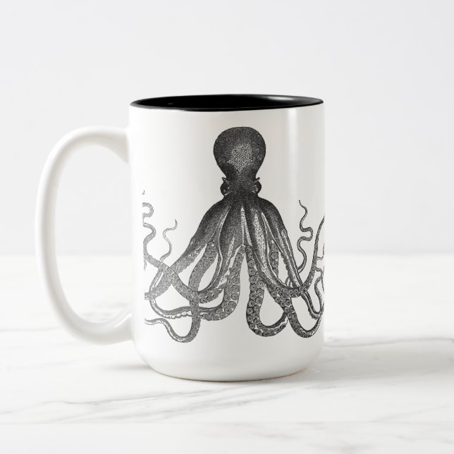 Kraken - Black Giant Octopus / Cthulu Two-Tone Coffee Mug (Left)
