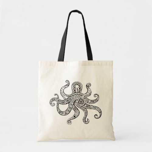 Kraken black line illustration tote bag