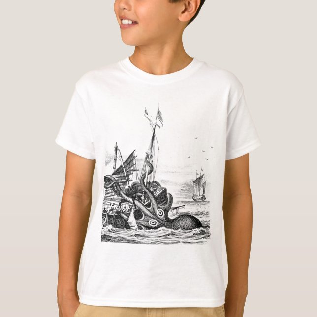 Kraken Eatting a Sailing Ship T-Shirt (Front)