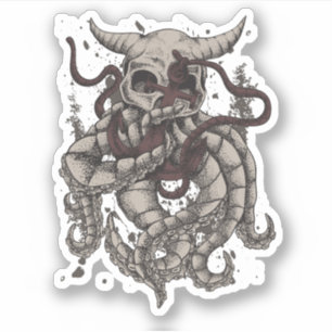 Kraken Evil Horned Skull Octopus Tentacles Anchor Sticker