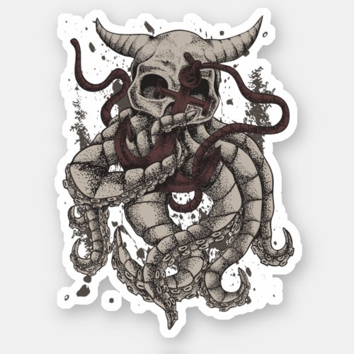 Kraken Evil Horned Skull Octopus Tentacles Anchor Sticker