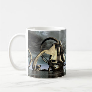 Kraken. Giant octopus bringing down a pirate ship Coffee Mug