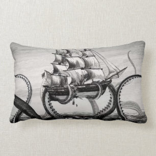Kraken Holding Pirate/Sailing Ship Lumbar Pillow