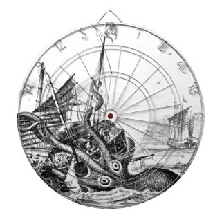 Kraken/Octopus Eatting A Pirate Ship, Black/White Dart Board