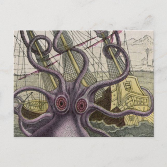 Kraken/Octopus Eatting A Pirate Ship, Color Postcard (Front)