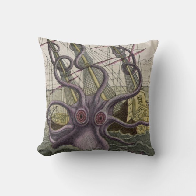 Kraken/Octopus Eatting A Pirate Ship, Color Throw Pillow (Front)