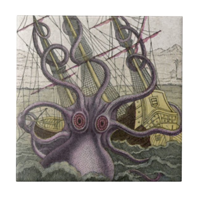 Kraken/Octopus Eatting A Pirate Ship, Color Tile (Front)