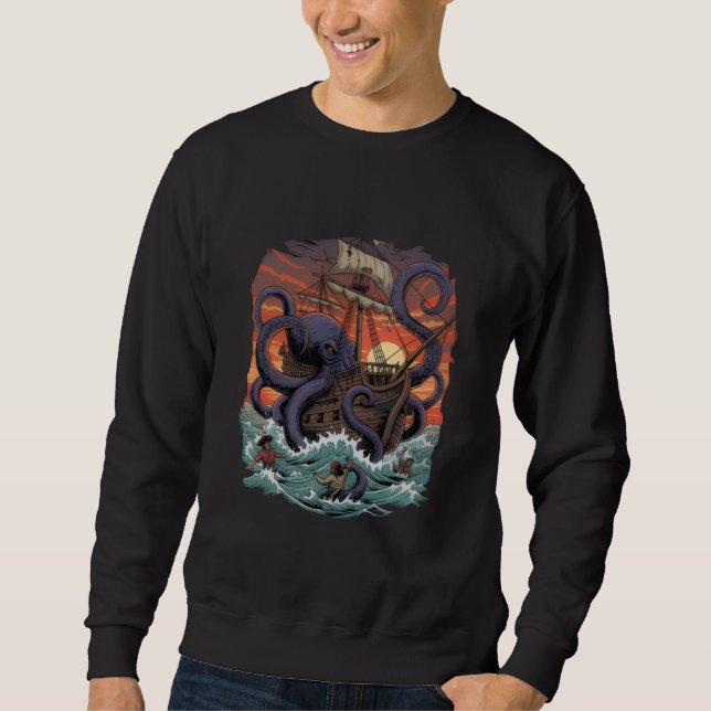 Kraken Octopus Illustration Crewneck  Sweatshirt (Front)