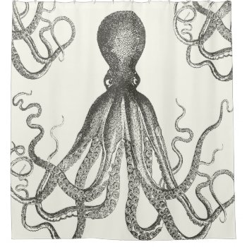 Kraken Octopus Tentacles Vintage Hand Drawn Fuuny Shower Curtain by UrHomeNeeds at Zazzle