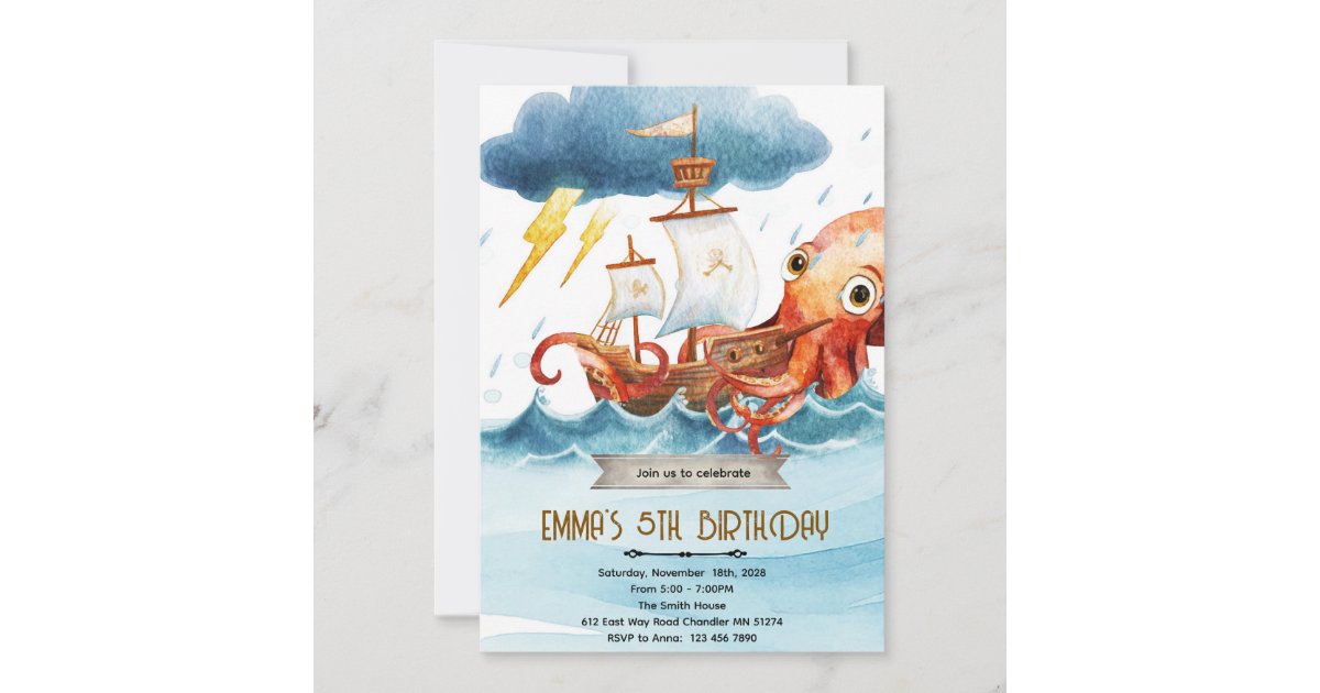 Kraken octopus theme invitation | Zazzle