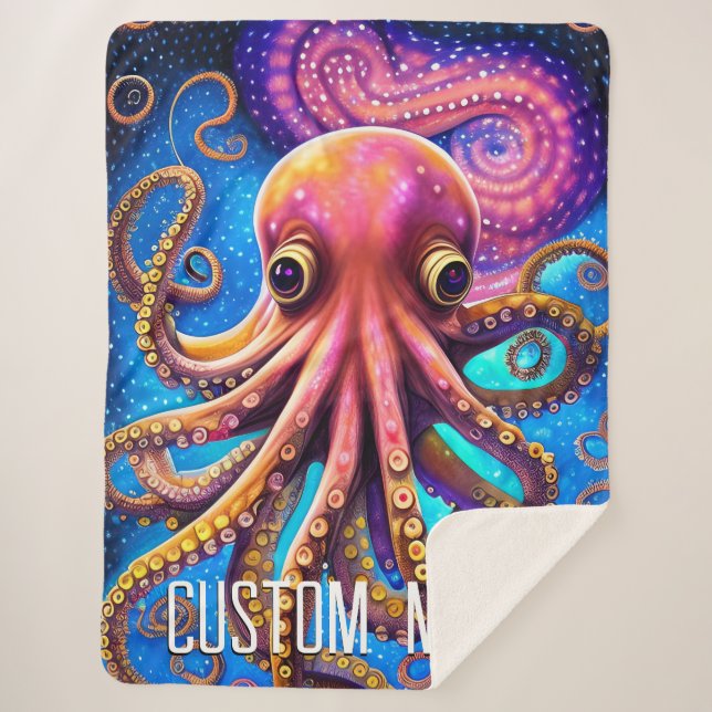 Kraken Octopus with Personalized Name Sherpa Blanket (Front)