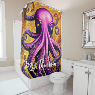 Kraken Octopus with Personalized Name Shower Curtain