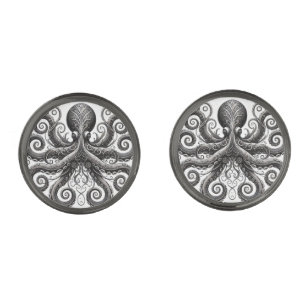 Kraken Steampunk Octopus Ornate Black Cufflinks