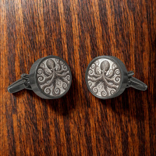 Kraken Steampunk Octopus Ornate Black Cufflinks