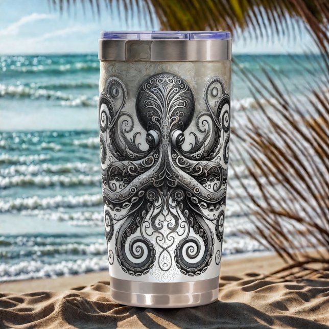 Kraken Steampunk Octopus Ornate Black Insulated Tumbler (Creator Uploaded)