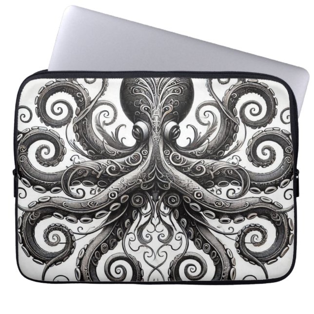 Kraken Steampunk Octopus Ornate Black Laptop Sleeve (Front)