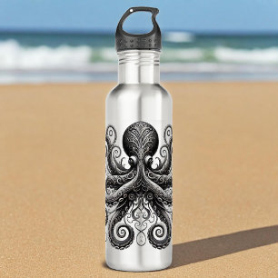 Kraken Steampunk Octopus Ornate Black Stainless Steel Water Bottle