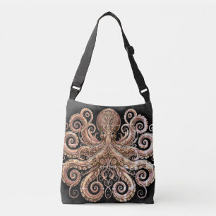 Kraken Steampunk Octopus Ornate Gold and Black Crossbody Bag