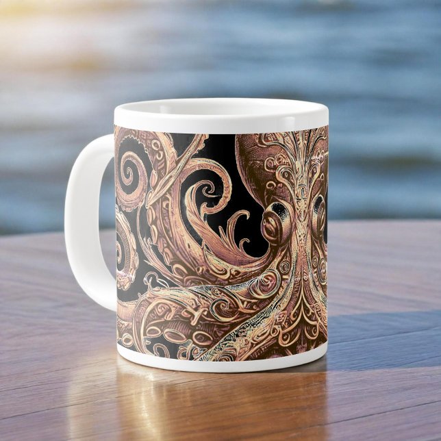 Kraken Steampunk Octopus Ornate Gold and Black Giant Coffee Mug (Creator Uploaded)