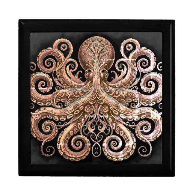 Kraken Steampunk Octopus Ornate Gold and Black Gift Box (Front)