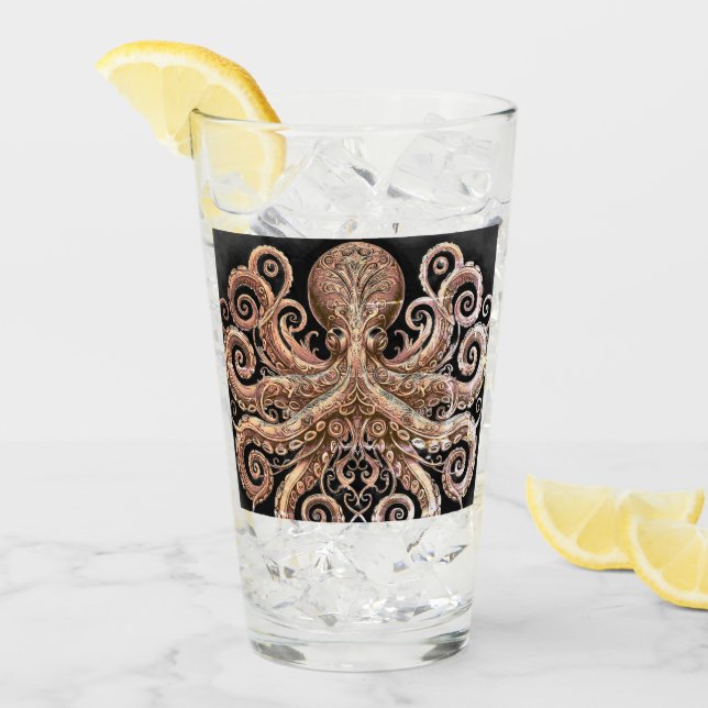 Kraken Steampunk Octopus Ornate Gold and Black Glass (Front Ice)