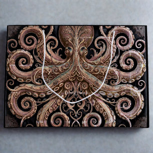 Kraken Steampunk Octopus Ornate Gold and Black Large Gift Bag