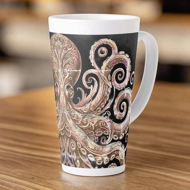 Kraken Steampunk Octopus Ornate Gold and Black Latte Mug (Creator Uploaded)