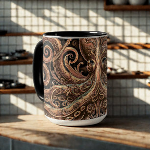 Kraken Steampunk Octopus Ornate Gold and Black Mug