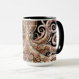 Kraken Steampunk Octopus Ornate Gold and Black Mug