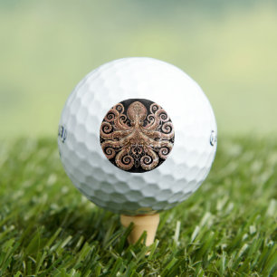 Kraken Steampunk Octopus Ornate Gold Black Golf Balls