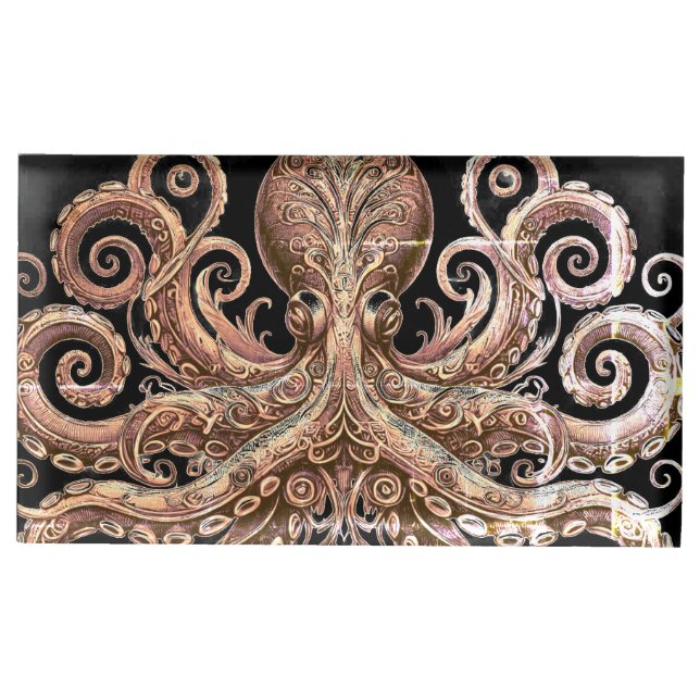 Kraken Steampunk Octopus Ornate Gold Black Place Card Holder (Front)