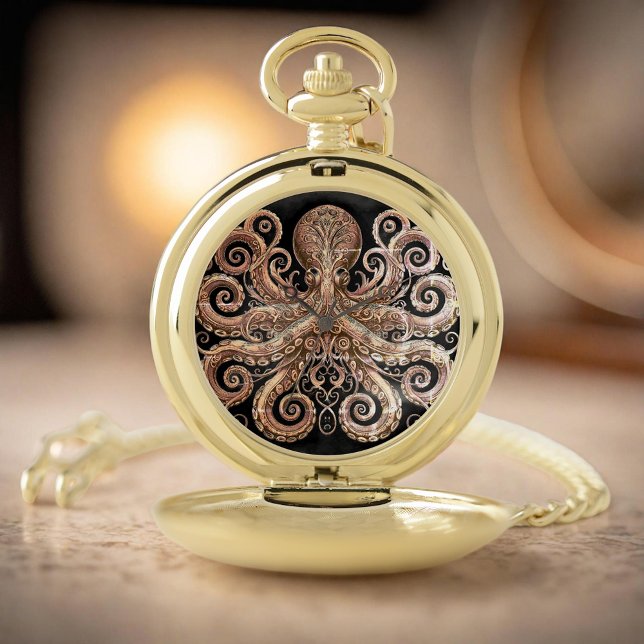 Kraken Steampunk Octopus Ornate Gold Black Pocket Watch (Creator Uploaded)