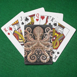 Kraken Steampunk Octopus Ornate Gold Black Poker Cards