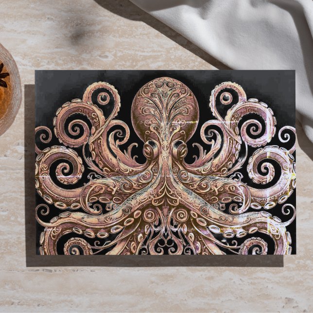 Kraken Steampunk Octopus Ornate Gold Black Tissue Paper (Creator Uploaded)