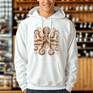 Kraken Steampunk Octopus Ornate Gold White Hoodie