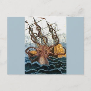 Kraken Steampunk Octopus Vintage Postcard