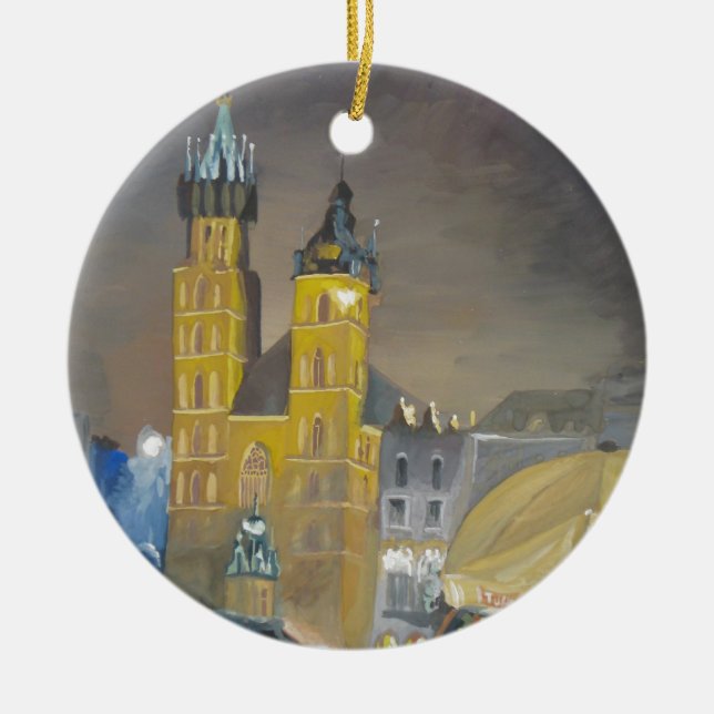 Krakow at night ceramic ornament (Front)