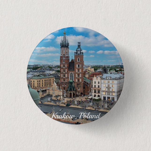 Krakow city center from above in Poland Button (Front)