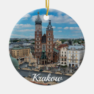 Krakow city center from above in Poland Ceramic Ornament