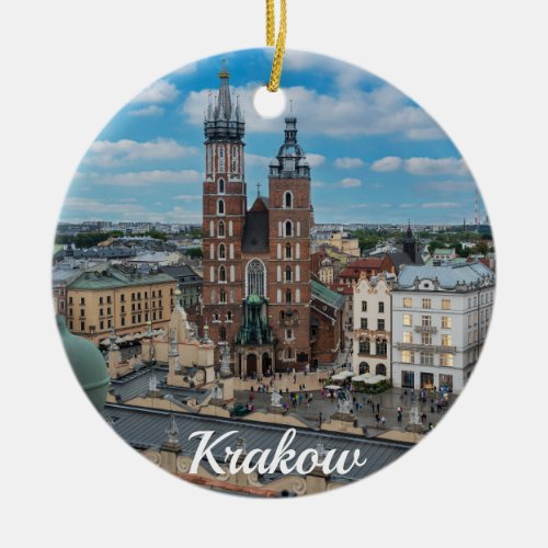 Krakow city center from above in Poland Ceramic Ornament