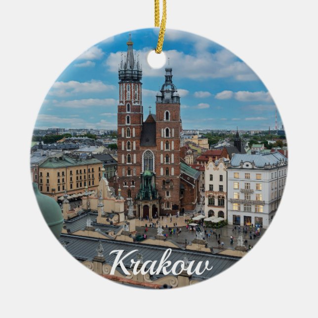 Krakow city center from above in Poland Ceramic Ornament (Front)