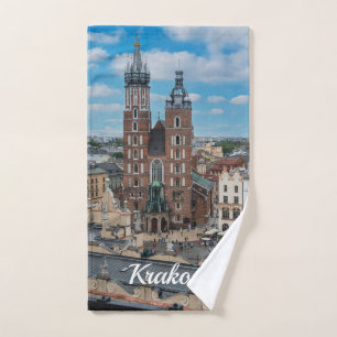 Krakow city center from above in Poland Hand Towel
