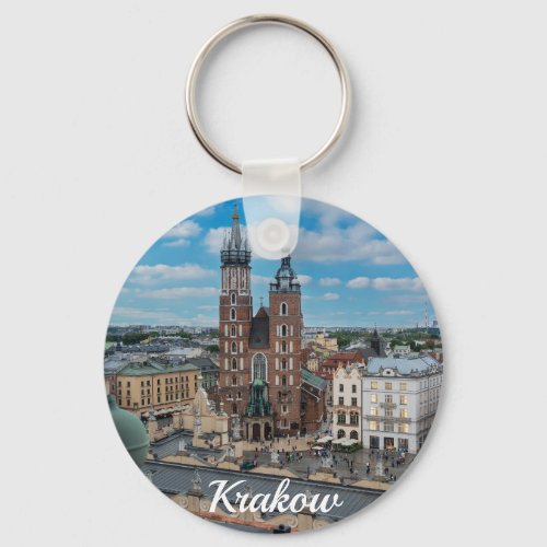 Krakow city center from above in Poland Keychain