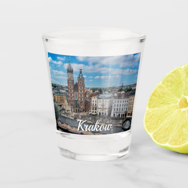 Krakow city center from above in Poland Shot Glass (Front)