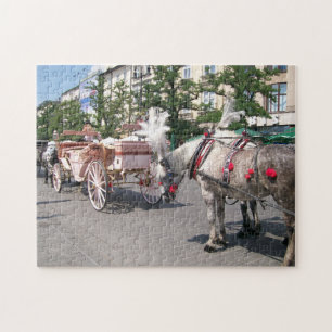 Krakow, horse-drawn carriages, main square jigsaw puzzle