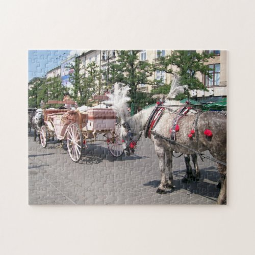 Krakow horse_drawn carriages main square jigsaw puzzle