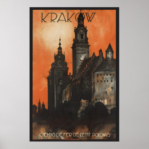 Krakow Poland - 1930s Vintage Style Travel Poster